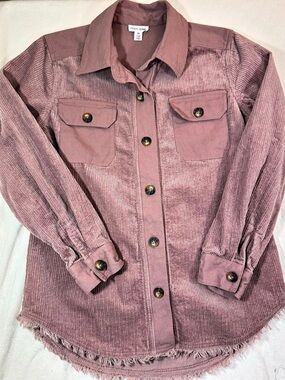 Tribal Jeans Frayed Hem Shacket  in Pink Size S